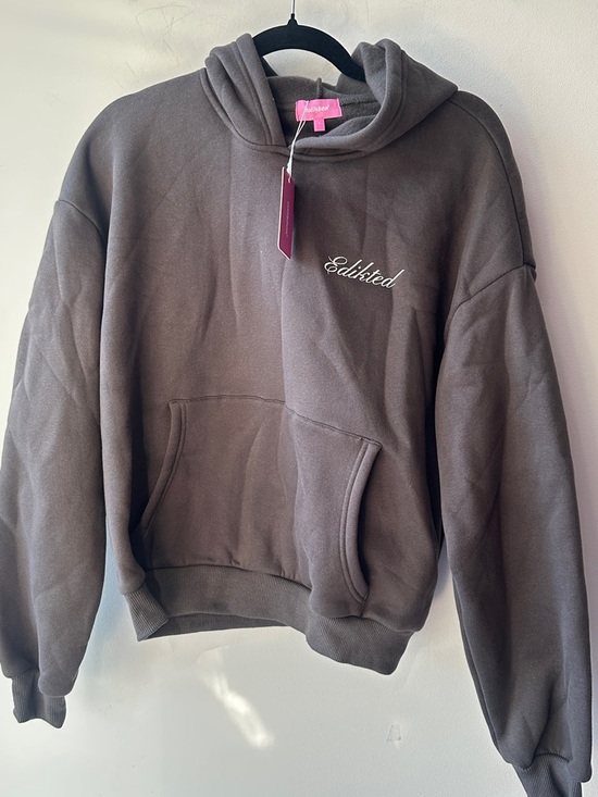 Edikted Tops - 🆕 Edikted, Dark Gray Embroidered Hoodie Pullover S | 605